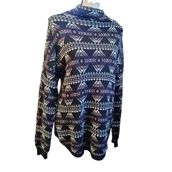 SHERPA Brand High Neck Aztec Sweater Size Medium Merino Alpaca Wool Blend Warm - Picture 2 of 6